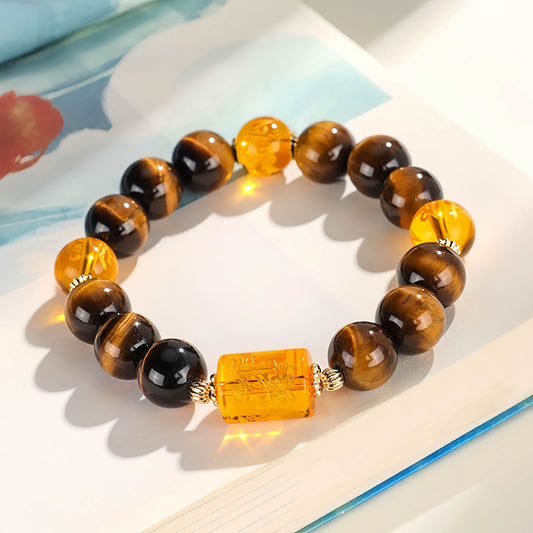 Wealth & Prosperity Tiger Eye & Citrine Beaded Bracelet