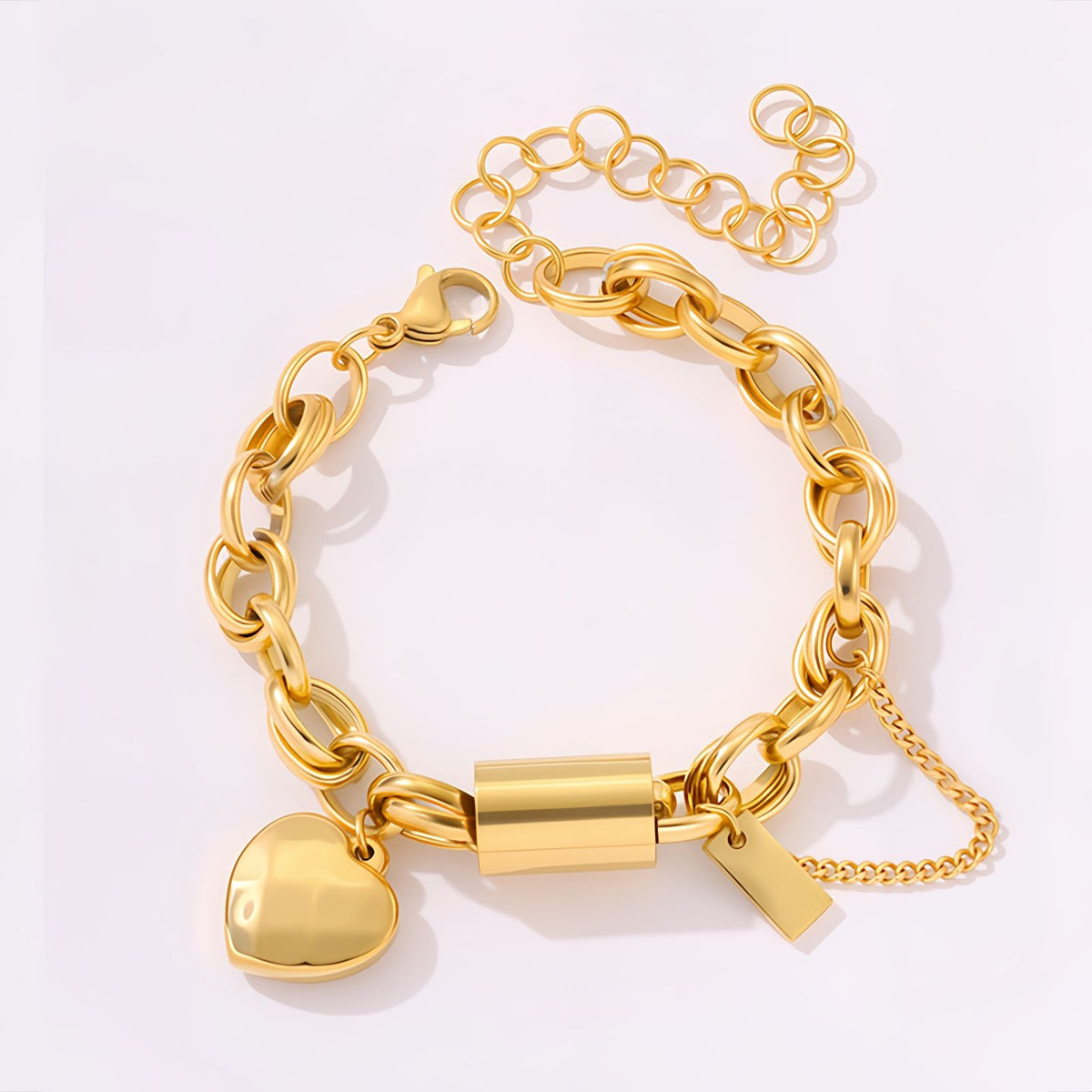 Heart Charm Oval Link Chain Stainless Steel Bracelet