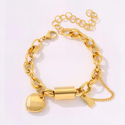 Heart Charm Oval Link Chain Stainless Steel Bracelet