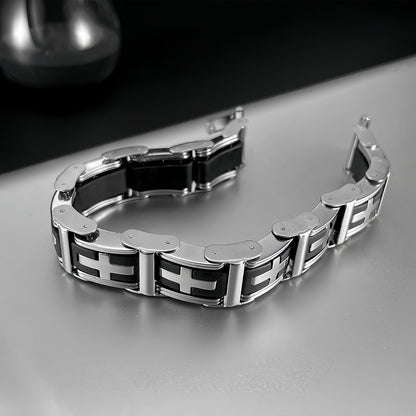 Men’s Stainless Steel Link Bracelet with Cross