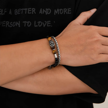 Tiger Eye Beaded Lion Head Bracelet