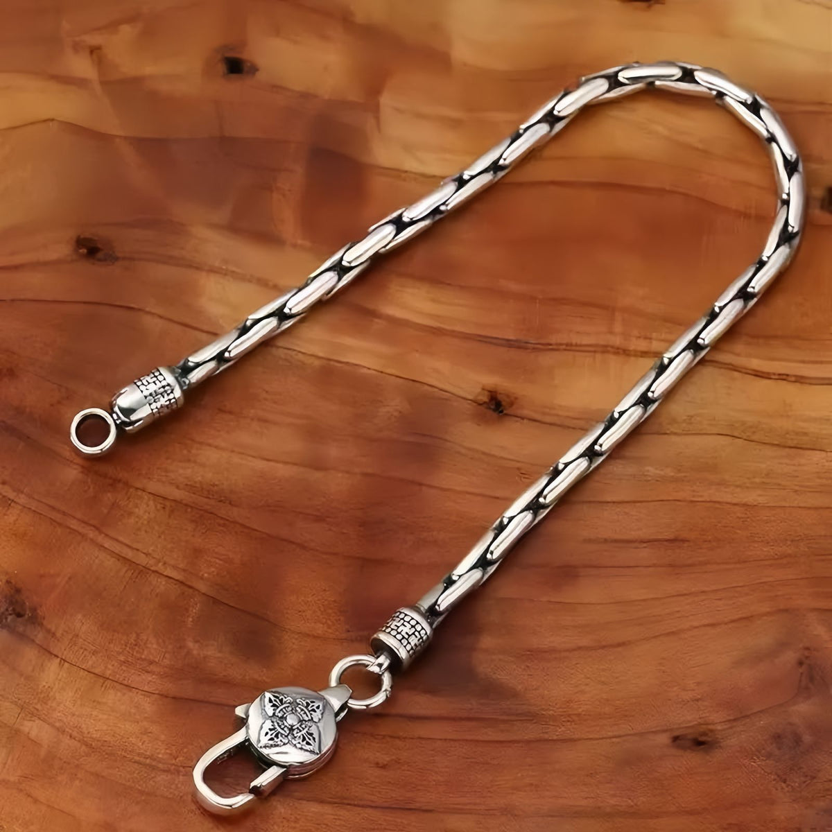 Men's Vajra Bracelet, Vintage Silver Tone Chain Bracelet