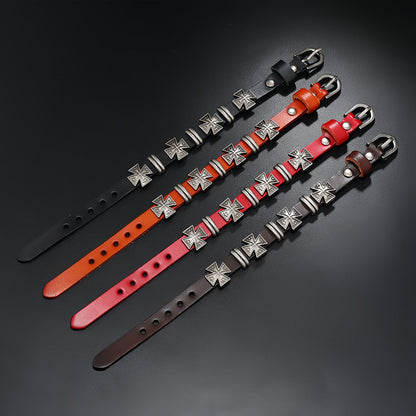 Men's Multi Cross Punk Leather Bracelet