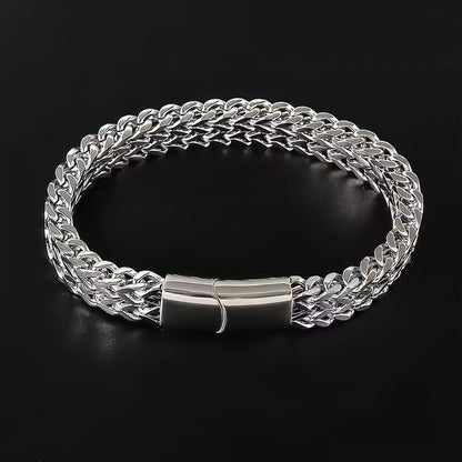 Men's Double-Row Polished Stainless Steel Bracelet
