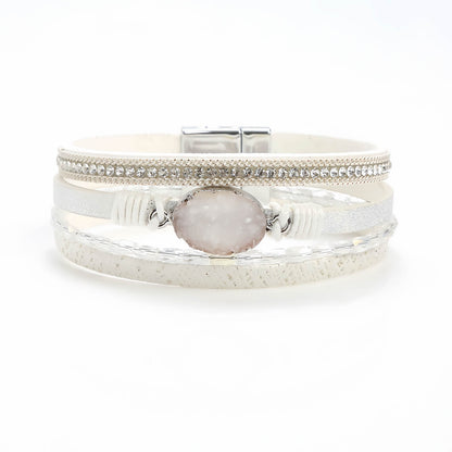 Boho Multilayer Leather Wrap Bracelet with Crystal
