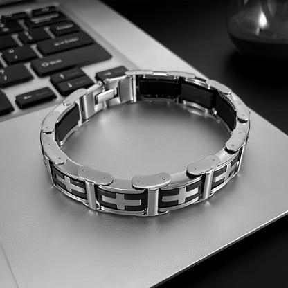 Men’s Stainless Steel Link Bracelet with Cross