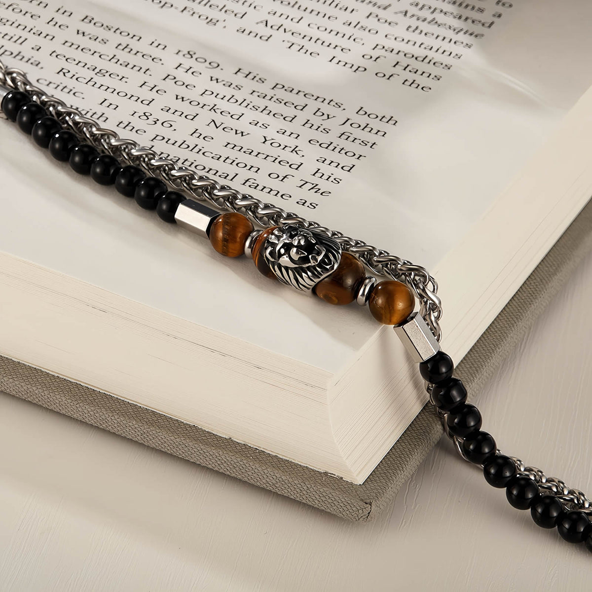 Tiger Eye Beaded Lion Head Bracelet