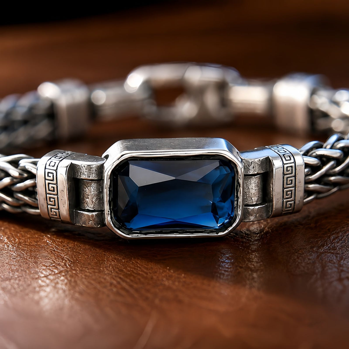 Blue Zircon Braided Chain Bracelet, Vintage Bracelet for Men and Women
