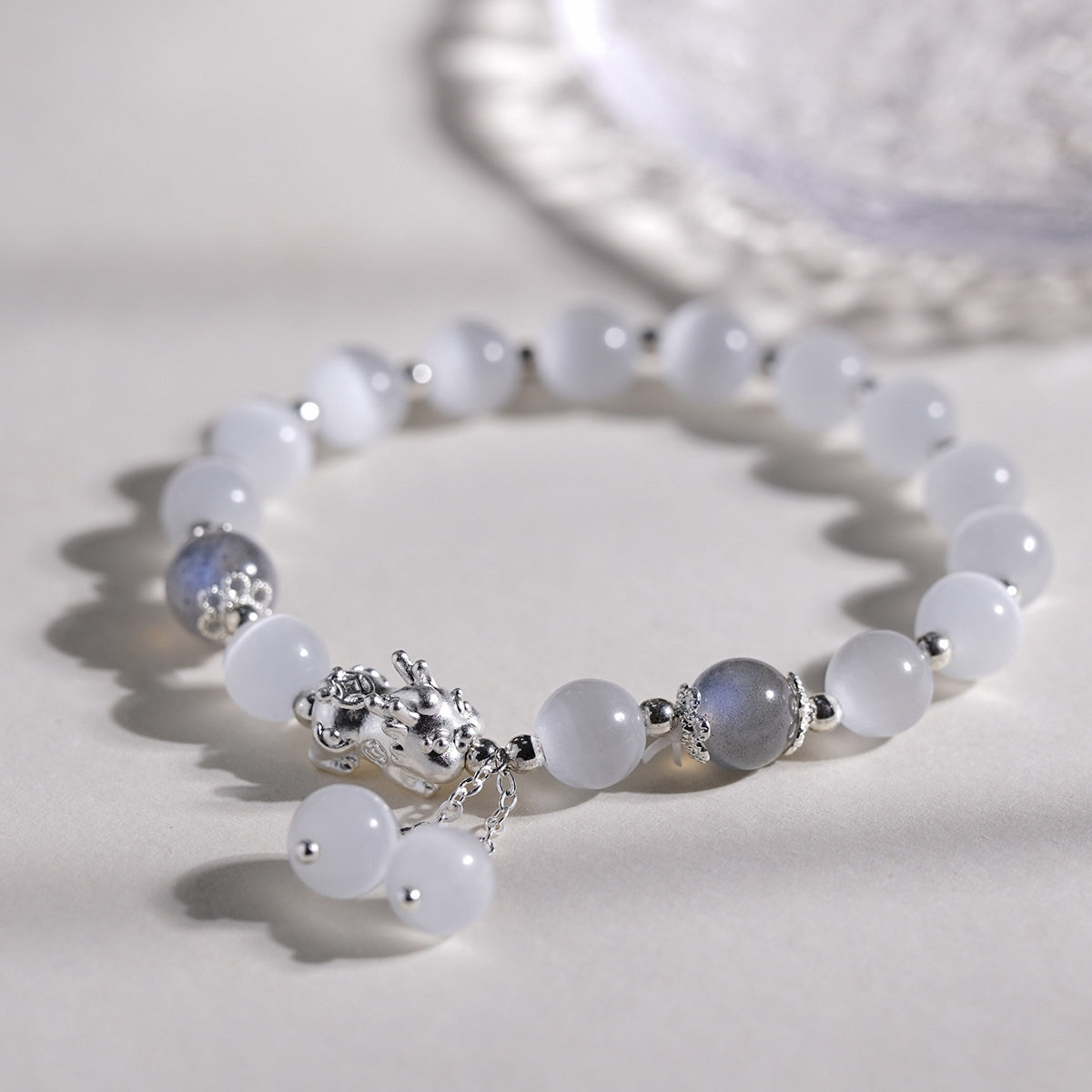 Couple Natural Cat's Eye Moonstone Bracelet