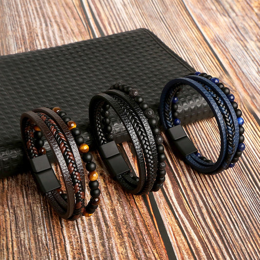 Tiger Eye Beaded Leather Bracelet