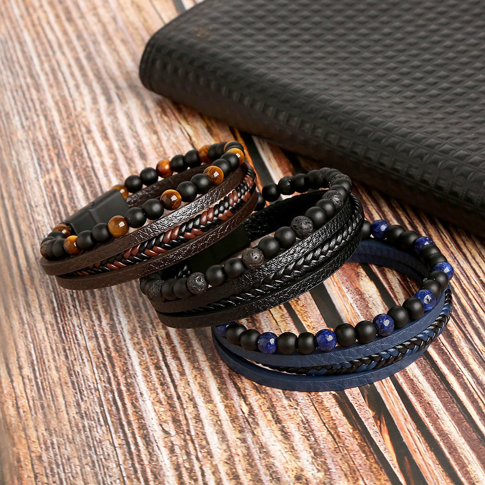 Tiger Eye Beaded Leather Bracelet