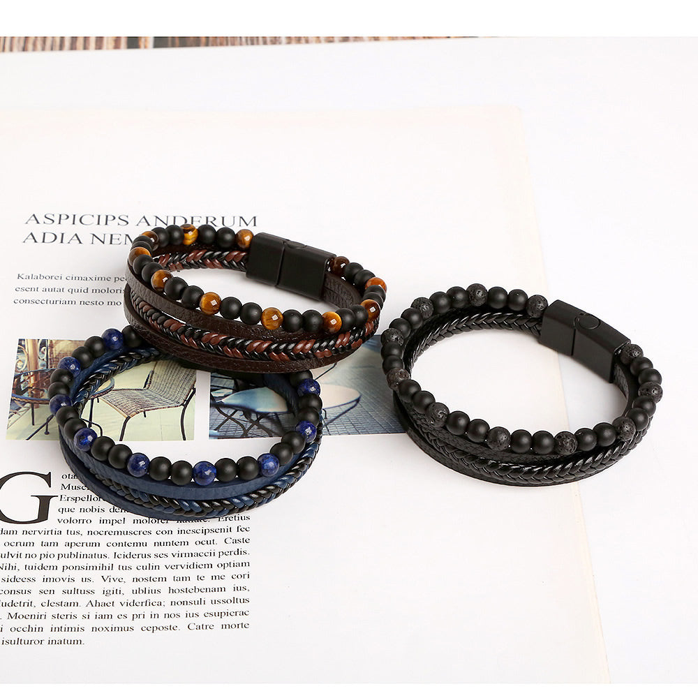 Tiger Eye Beaded Leather Bracelet