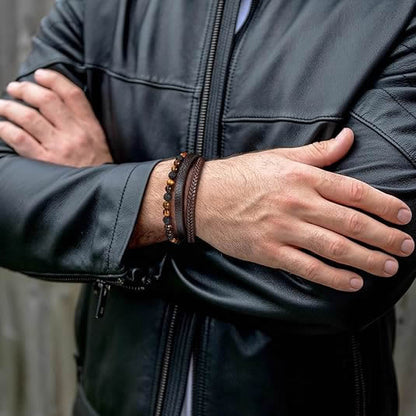 Tiger Eye Beaded Leather Bracelet